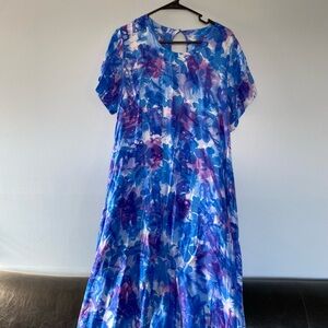 Blue Ginger Maxi Dress with Pockets Floral Blue and Purple Size XL EUC